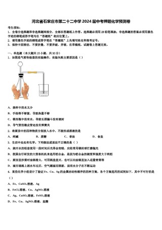 河北省石家庄市第二十二中学2024届中考押题化学预测卷含解析.doc