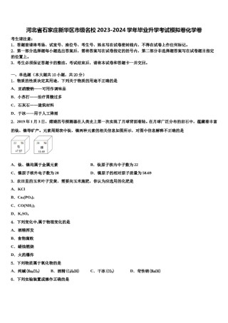 河北省石家庄新华区市级名校2023-2024学年毕业升学考试模拟卷化学卷含解析.doc