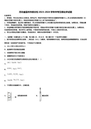 河北省霸州市部分校2023-2024学年中考五模化学试题含解析.doc
