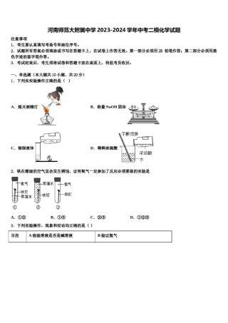 河南师范大附属中学2023-2024学年中考二模化学试题含解析.doc