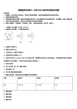 河南省郑州市第十一中学2024届中考五模化学试题含解析.doc