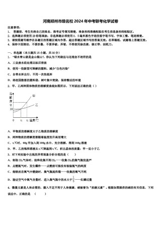 河南郑州市级名校2024年中考联考化学试卷含解析.doc