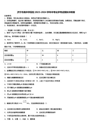 济宁市高中学段校2023-2024学年中考化学考试模拟冲刺卷含解析.doc