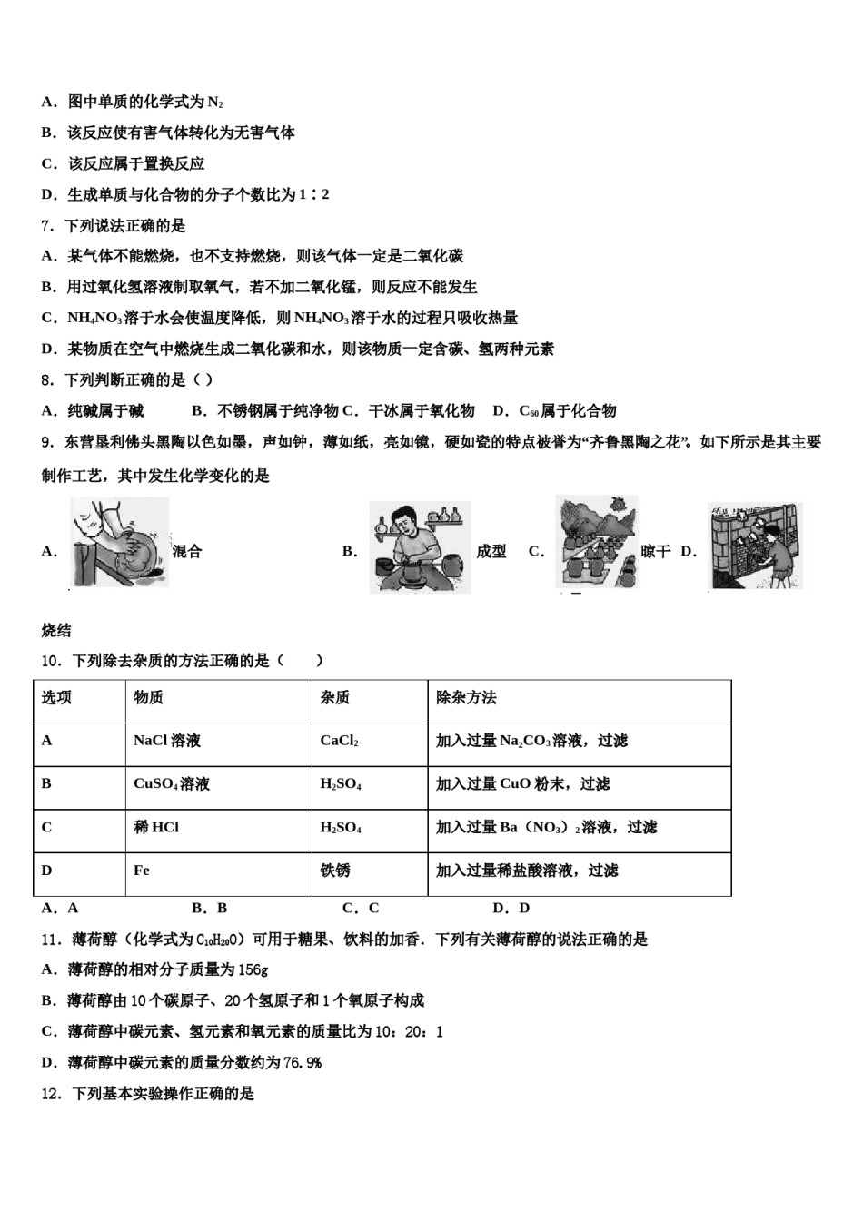 浙江乐清市育英寄宿校2024年中考适应性考试化学试题含解析.doc_第2页