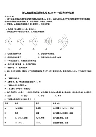 浙江省台州地区达标名校2024年中考联考化学试卷含解析.doc