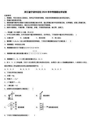 浙江省宁波市名校2024年中考猜题化学试卷含解析.doc