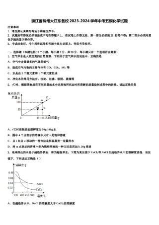 浙江省杭州大江东各校2023-2024学年中考五模化学试题含解析.doc
