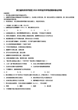 浙江省杭州市开发区2024年毕业升学考试模拟卷化学卷含解析.doc