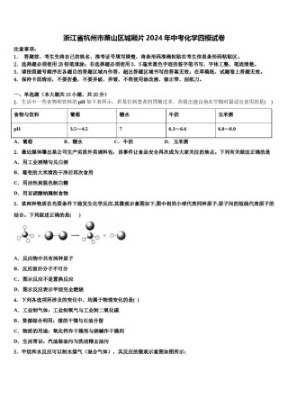 浙江省杭州市萧山区城厢片2024年中考化学四模试卷含解析.doc