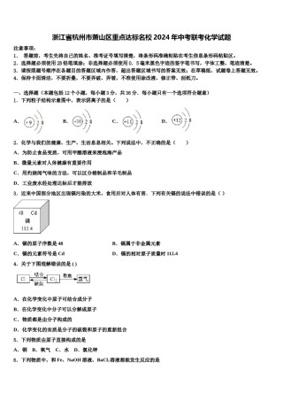浙江省杭州市萧山区重点达标名校2024年中考联考化学试题含解析.doc
