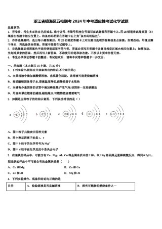 浙江省镇海区五校联考2024年中考适应性考试化学试题含解析.doc