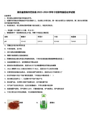 湖北省恩施市巴东县2023-2024学年十校联考最后化学试题含解析.doc
