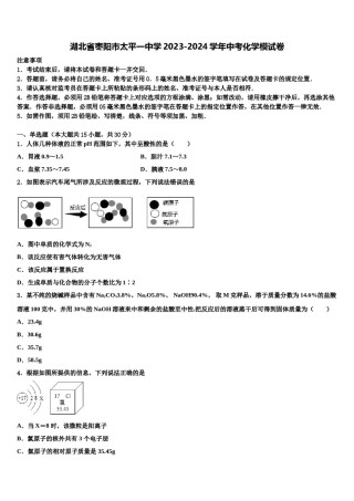 湖北省枣阳市太平一中学2023-2024学年中考化学模试卷含解析.doc
