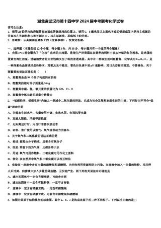 湖北省武汉市第十四中学2024届中考联考化学试卷含解析.doc