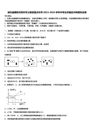 湖北省襄阳市四中学义教部重点中学2023-2024学年中考化学最后冲刺模拟试卷含解析.doc