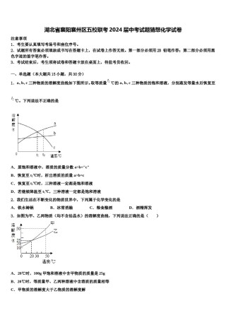 湖北省襄阳襄州区五校联考2024届中考试题猜想化学试卷含解析.doc