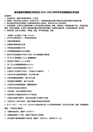 湖北省随州曾都区市级名校2023-2024学年中考试题猜想化学试卷含解析.doc