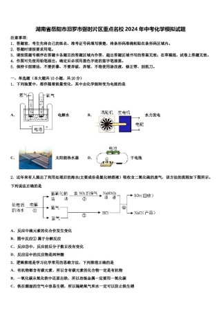 湖南省岳阳市汨罗市弼时片区重点名校2024年中考化学模拟试题含解析.doc