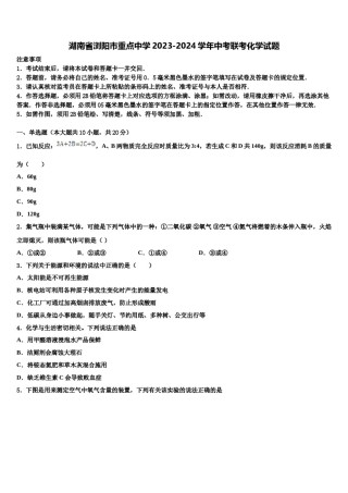 湖南省浏阳市重点中学2023-2024学年中考联考化学试题含解析.doc