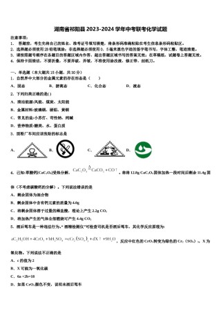 湖南省祁阳县2023-2024学年中考联考化学试题含解析.doc