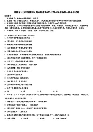 湖南省长沙市湖南师大附中联考2023-2024学年中考一模化学试题含解析.doc