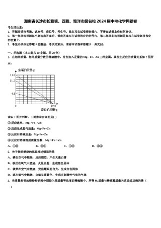 湖南省长沙市长雅实、西雅、雅洋市级名校2024届中考化学押题卷含解析.doc
