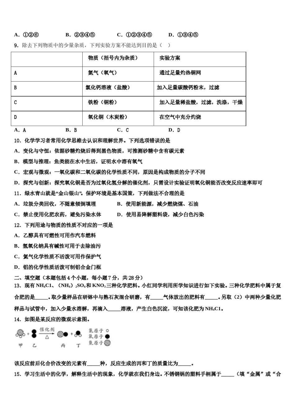 湖南省长沙青竹湖湘一外国语校2023-2024学年中考化学仿真试卷含解析.doc_第3页