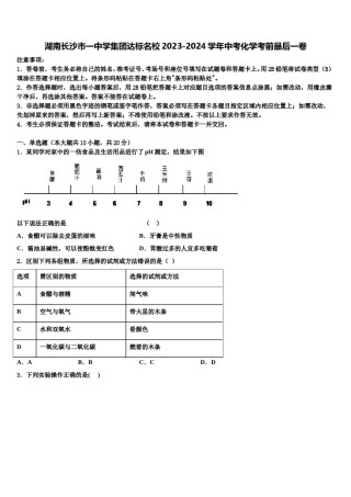 湖南长沙市一中学集团达标名校2023-2024学年中考化学考前最后一卷含解析.doc
