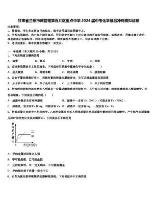 甘肃省兰州市教管理第五片区重点中学2024届中考化学最后冲刺模拟试卷含解析.doc