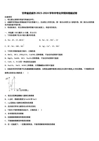 甘肃省武威市2023-2024学年中考化学模拟精编试卷含解析.doc