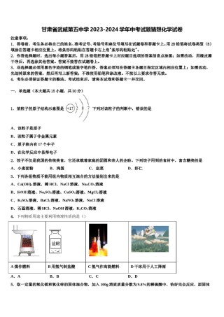 甘肃省武威第五中学2023-2024学年中考试题猜想化学试卷含解析.doc