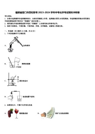 福建省厦门市四校联考2023-2024学年中考化学考试模拟冲刺卷含解析.doc