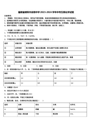福建省建瓯市徐墩中学2023-2024学年中考五模化学试题含解析.doc