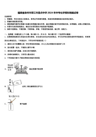 福建省泉州市晋江市重点中学2024年中考化学模拟精编试卷含解析.doc