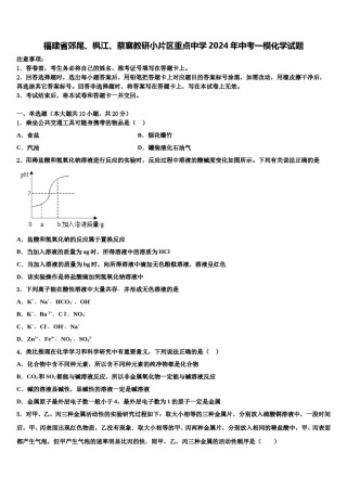 福建省郊尾、枫江、蔡襄教研小片区重点中学2024年中考一模化学试题含解析.doc