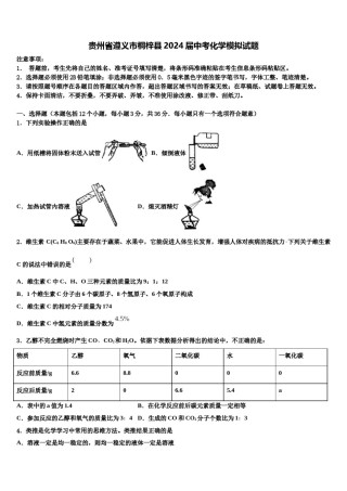 贵州省遵义市桐梓县2024届中考化学模拟试题含解析.doc