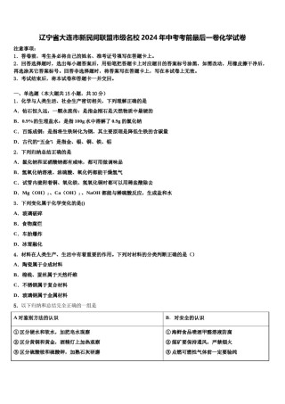 辽宁省大连市新民间联盟市级名校2024年中考考前最后一卷化学试卷含解析.doc