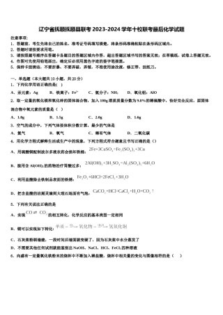 辽宁省抚顺抚顺县联考2023-2024学年十校联考最后化学试题含解析.doc