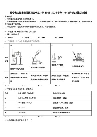 辽宁省沈阳市皇姑区第三十三中学2023-2024学年中考化学考试模拟冲刺卷含解析.doc