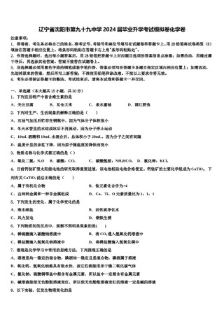 辽宁省沈阳市第九十九中学2024届毕业升学考试模拟卷化学卷含解析.doc