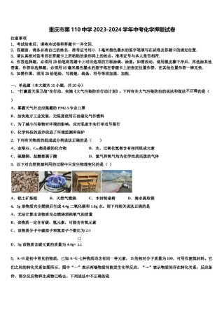 重庆市第110中学2023-2024学年中考化学押题试卷含解析.doc
