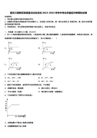 重庆江南新区联盟重点达标名校2023-2024学年中考化学最后冲刺模拟试卷含解析.doc