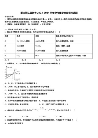 重庆綦江县联考2023-2024学年中考化学全真模拟试题含解析.doc