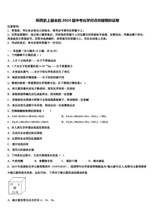 陕西史上最全的2024届中考化学对点突破模拟试卷含解析.doc