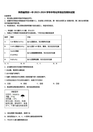 陕西省西安一中2023-2024学年中考化学适应性模拟试题含解析.doc