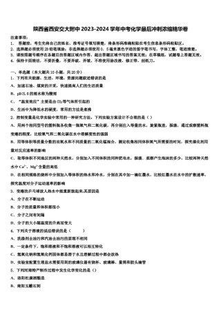 陕西省西安交大附中2023-2024学年中考化学最后冲刺浓缩精华卷含解析.doc
