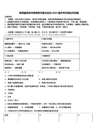 陕西省西安市西电附中重点名校2024届中考五模化学试题含解析.doc