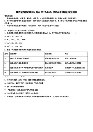 陕西省西安市陕师大附中2023-2024学年中考押题化学预测卷含解析.doc