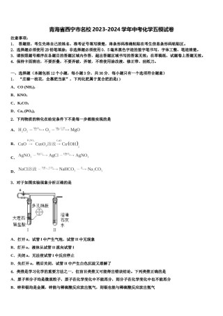 青海省西宁市名校2023-2024学年中考化学五模试卷含解析.doc