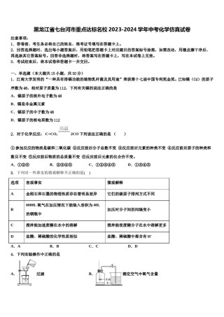 黑龙江省七台河市重点达标名校2023-2024学年中考化学仿真试卷含解析.doc